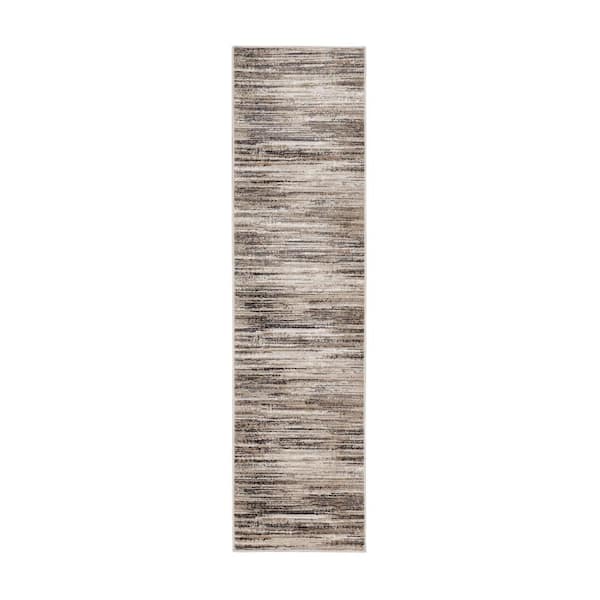 Banner Cream 2 ft. x 10 ft. Modern Contemporary Abstract Striped Runner Rug