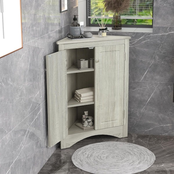 17.2 in. W x 31.5 in. H x 17.2 in. D Oak Triangle Bathroom Storage Wall Bath Cabinet with Adjustable Shelves