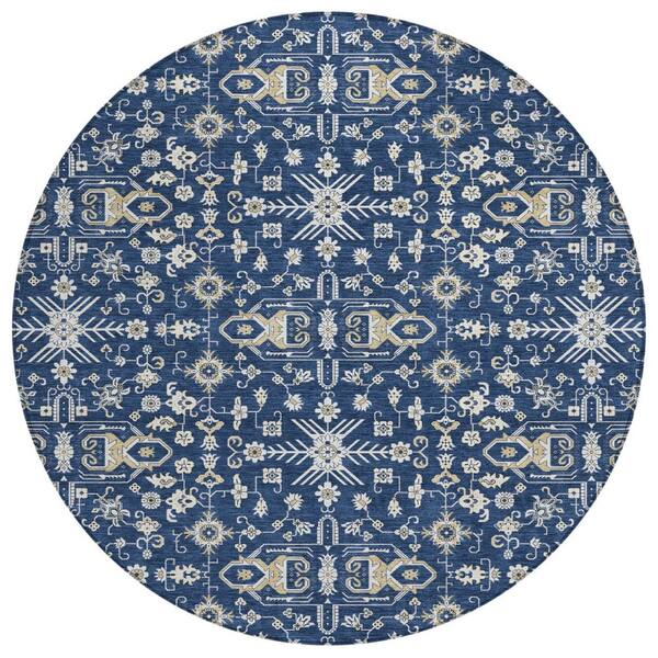 Chantille Machine Washable Indoor/Outdoor Abstract ACN3050 Navy 8 ft. x 8 ft. Round Rug