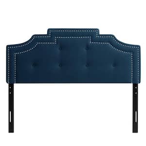 Aspen Navy-Blue Crown Silhouette Queen Headboard with Button Tufting