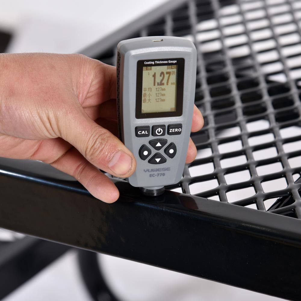46 in. Black Square Steel Outdoor Picnic Table with Umbrella Hole