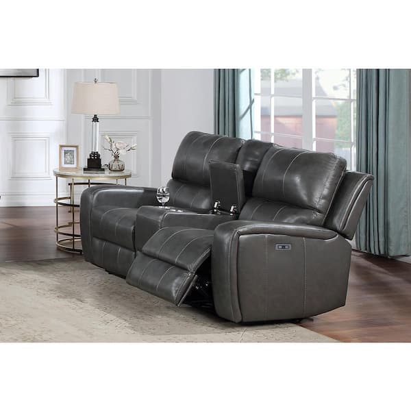 NEW CLASSIC HOME FURNISHINGS New Classic Furniture Linton 71.5 in. Gray Genuine Leather 2-Seater Loveseat
