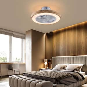 20 in. Indoor Wood and White Modern Round Enclosed Ceiling Fan with 3-Color Integrated LED and Remote