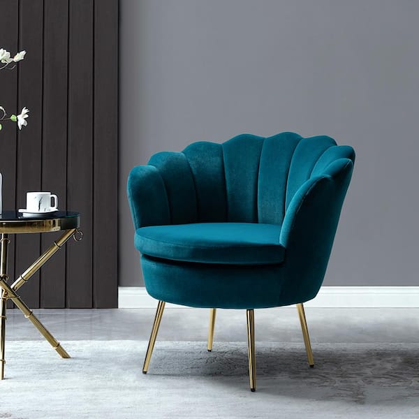 JAYDEN CREATION Fidelia Teal Velvet Barrel Chair (Set of 1)
