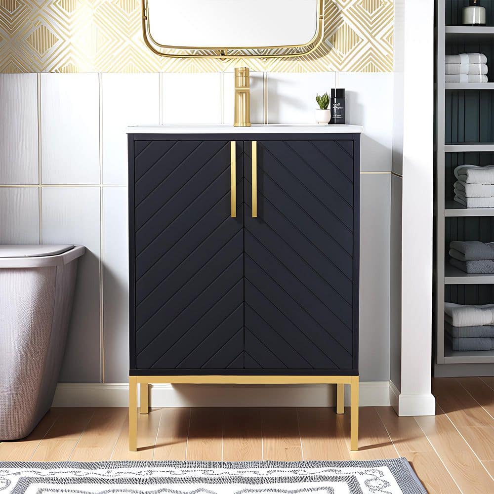 24 in. W x 16 in. D x 34 in. H Modern Black Bathroom Vanity with Single White Ceramic Sink and Top Unassembled price history on PriceWatchPro