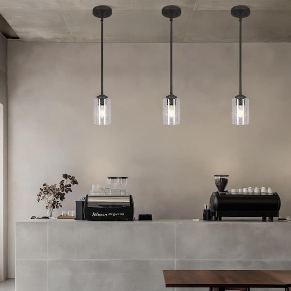 Modern 1-Light Oil Rubbed Bronze Cylinder Mini Pendant Light with Seed Glass Shade for Kitchen, Dining Room