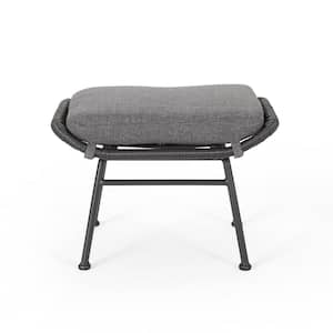 Montana Grey Wicker Outdoor Patio Ottoman with Dark Grey Cushions (Set of 2)