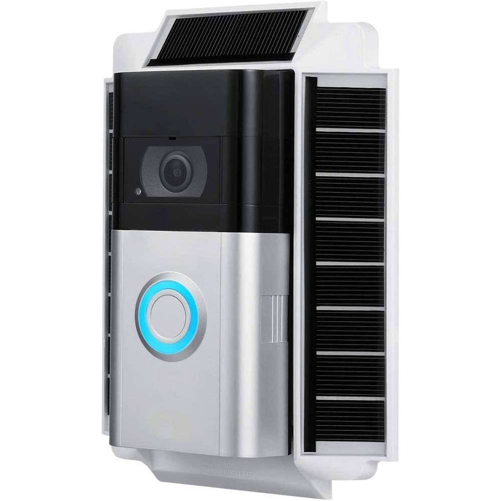Wasserstein White Solar Charger Mount for Ring Video Doorbell 3, 3 Plus and 4 - Power Your Ring Doorbell (5-Volt 0.6-Watt)