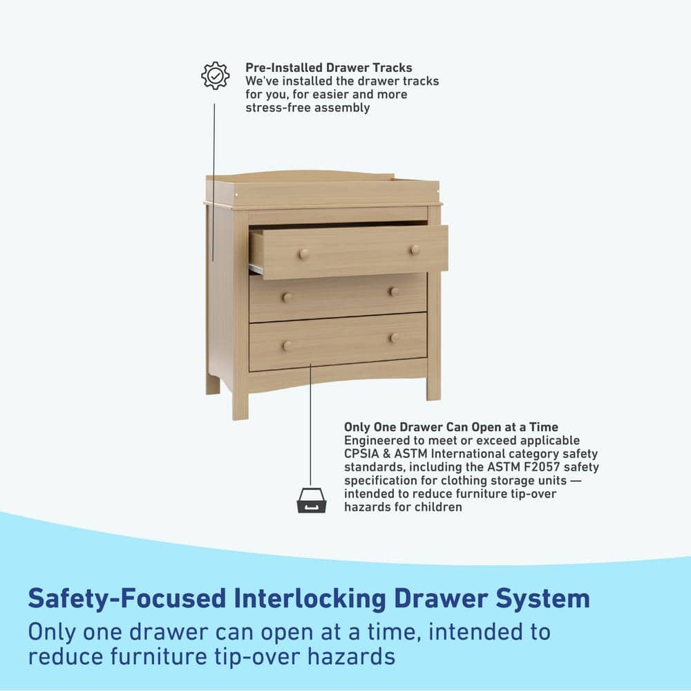 Noah Driftwood 3-Drawer Chest with Removable Changing Topper