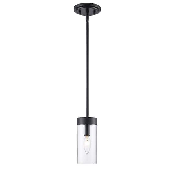 Bel Air Lighting Meadowlark 1-Light Black Mini Pendant Light Fixture with Clear Glass Shade
