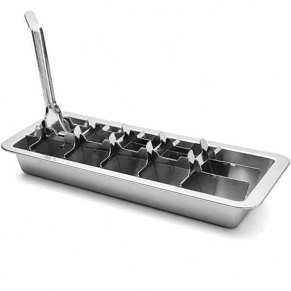 Silver Stainless Steel Large Cube Ice Tray with Release Lever for Kitchen and Bar Whiskey Cocktail Use