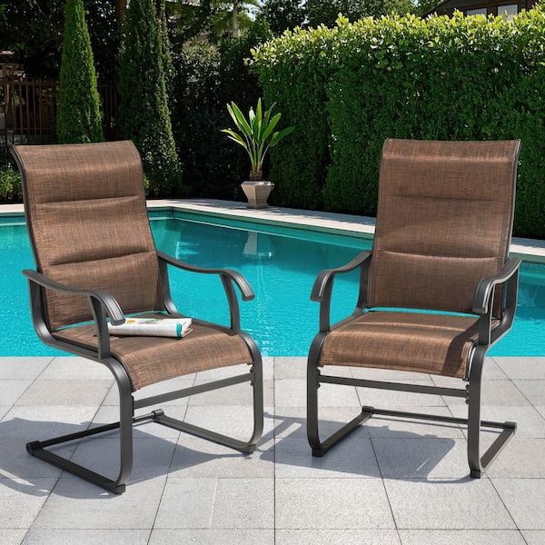 Brown Textilene Iron Outdoor Patio Dining Chairs (2-Pack)