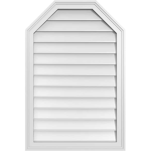 Ekena Millwork 24 in. x 36 in. Octagonal Top Surface Mount PVC Gable Vent: Decorative with Brickmould Frame