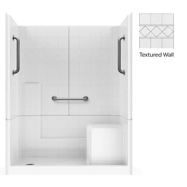 Liberty 60 in. x 33 in. x 77 in. 3-Piece Alcove Shower Kit with Shower Wall and Shower Pan 3 Chrome Grab Bars Right Seat