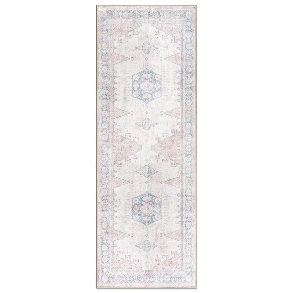 World Rug Gallery Amber Beige 2 ft. 6 in. x 7 ft. Vintage Bohemian Machine Washable Non Slip Runner Rug