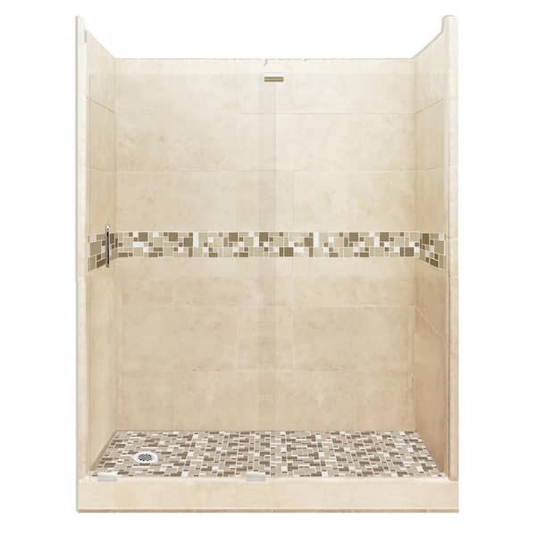 American Bath Factory Tuscany Grand Slider 30 in. x 60 in. x 80 in. Left Drain Alcove Shower Kit in Desert Sand and Satin Nickel Hardware