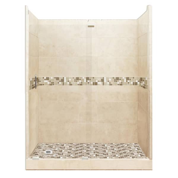 American Bath Factory Tuscany Grand Slider 36 in. x 60 in. x 80 in. Left Drain Alcove Shower Kit in Desert Sand and Satin Nickel Hardware