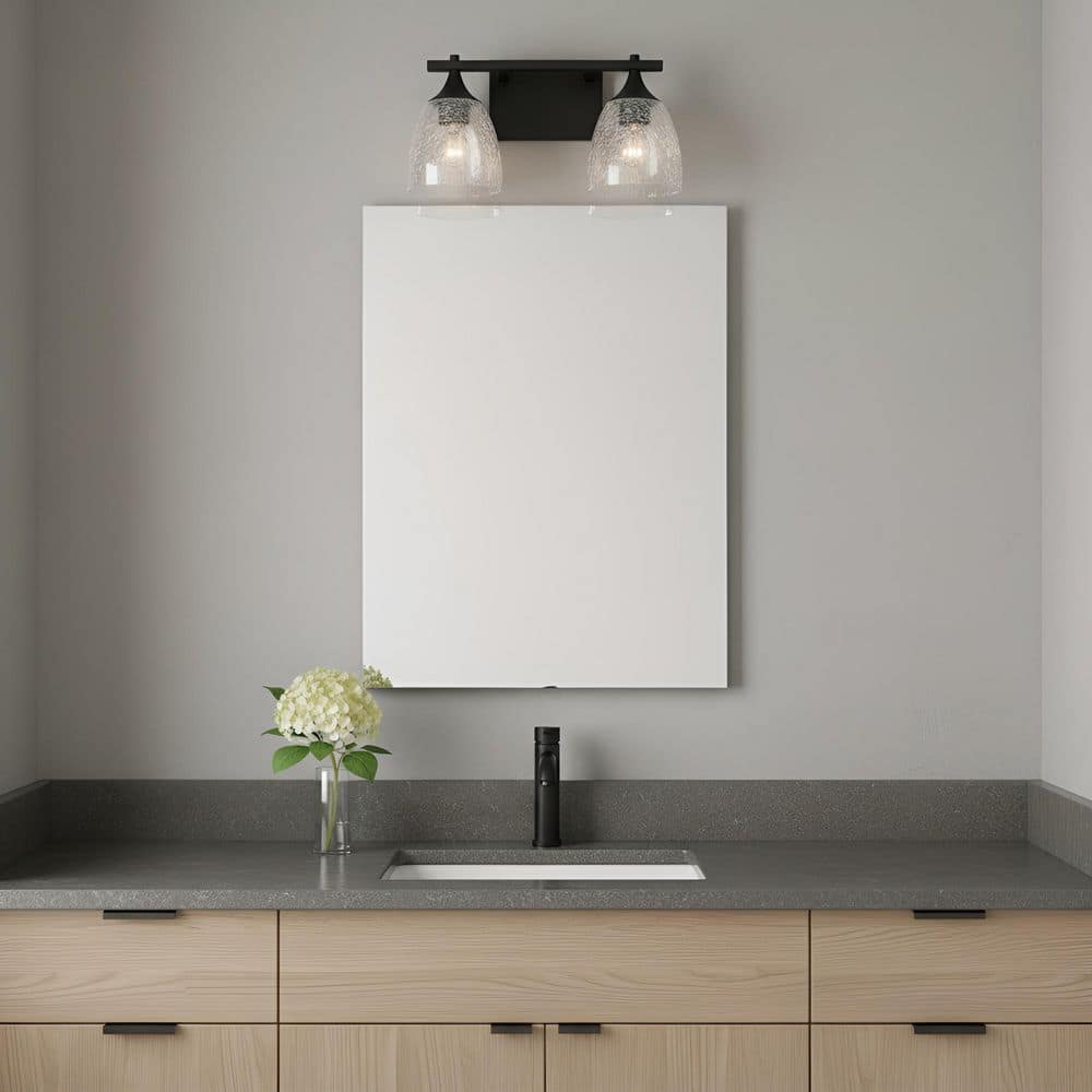 Toffino 16 in. W x 8.875 in. H 2-Light Midnight Black Modern Bathroom Vanity Light with Clear Crackle Glass Shades price history on PriceWatchPro