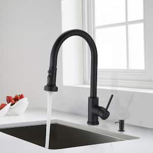 PLATO Single Handle Pull Down Sprayer Kitchen Faucet with high arc in Matte Black