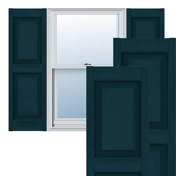 Ekena Millwork 14-1/2 in. x 44 in. Lifetime Vinyl Custom Two Equal Raised Panel Shutters Pair Midnight Blue
