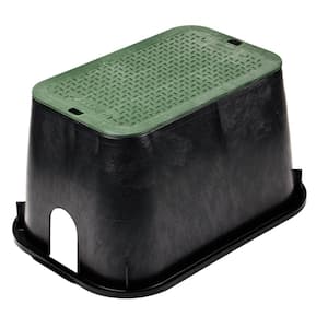 10 in. X 15 in. Rectangular Valve Box and Cover, Black Box, Green ICV Cover