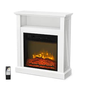 30 in. Freestanding Electric Fireplace in White with Wooden Cabinet