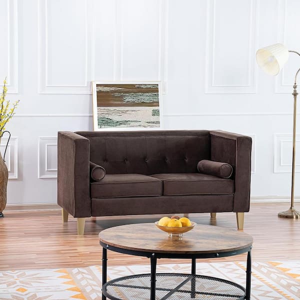HOMESTOCK Loveseat for Living Room, Tufted Cushion, Solid Wooden Legs Reading Chairs for Bedroom Comfy - Espresso
