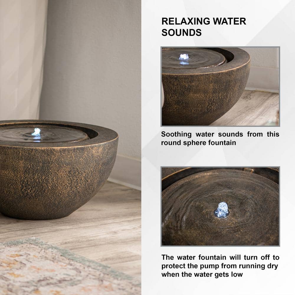 19.8" Bronze Polyresin Round Sphere Water Fountain with LED Light