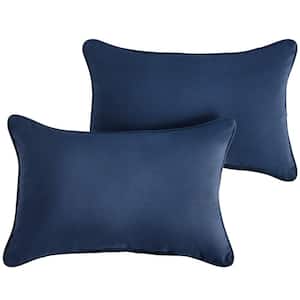 Sunbrella Navy Blue with Ivory Rectangular Outdoor Corded Lumbar Pillow