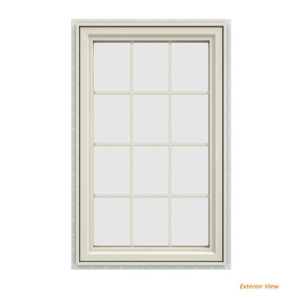 JELD-WEN 29.5 in. x 47.5 in. V-4500 Series Cream Painted Vinyl Right-Handed Casement Window with Colonial Grids/Grilles