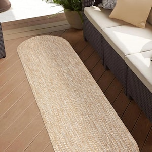 Braided Latte-White 2 ft. x 8 ft. Reversible Transitional Polypropylene Indoor/Outdoor Area Rug