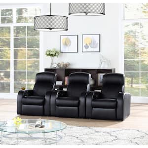 Cyrus 98 in. W 3-piece Leatherette Sectional Sofa in Black with Cup Holders