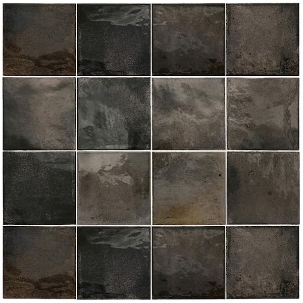 Apollo Tile Antiek Black 3.94 in. x 3.94 in. Glossy Ceramic Square Wall and Floor Tile (5.39 sq. ft./case) (50-pack)