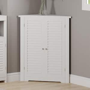 White 31.25 in. Corner Cabinet with Adjustable 3-Shelves and Shutter Doors