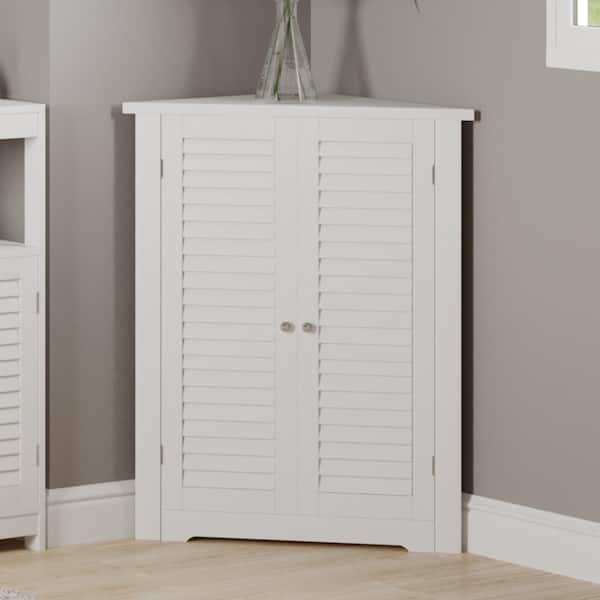 Lavish Home White 31.25 in. Corner Cabinet with Adjustable 3-Shelves and Shutter Doors