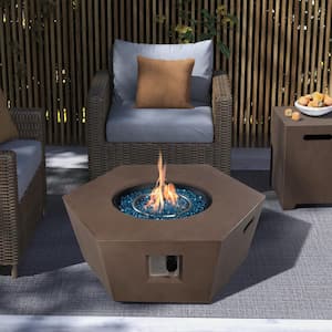 41 in. 50,000 BTU Dark Brown Hexagon Concrete Outdoor Propane Gas Fire Pit Table with Propane Tank Cover