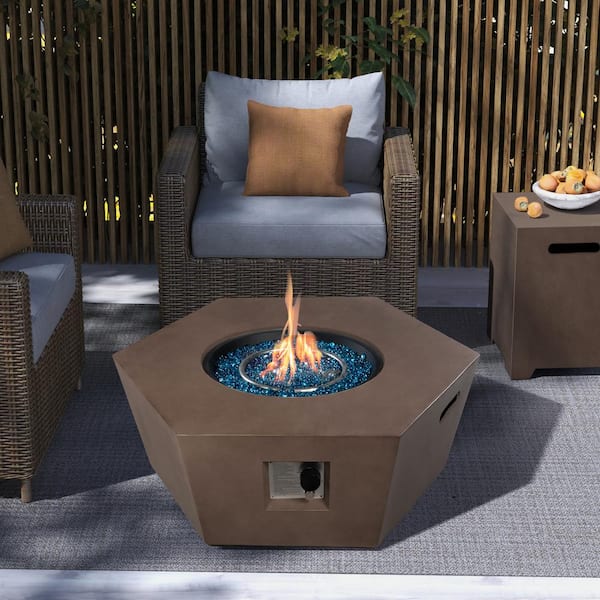 UPHA 41 in. 50,000 BTU Dark Brown Hexagon Concrete Outdoor Propane Gas Fire Pit Table with Propane Tank Cover