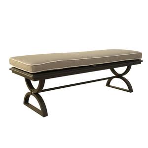 Beige Polyester Fiber Patio Bench with Cushion and Crossed Legs