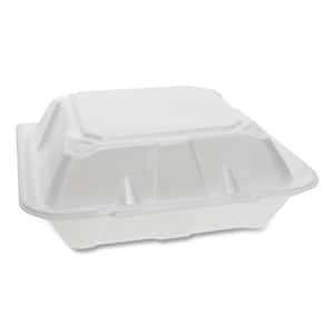 9.13 in. x 9 in. x 3.25 in. White Dual Tab Lock 3-Compartment Foam Hinged Lid Containers (150-Carton)