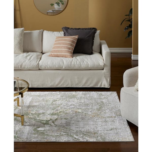 Luxe Opaline Bold Marble Sage Green 5 ft. x 7 ft. Area Rug