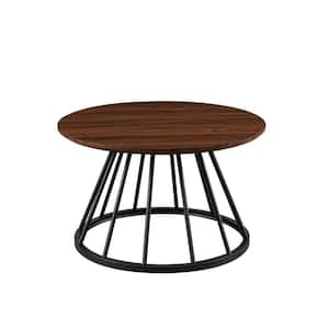 30 in. Dark Walnut/Black Modern Round Wood-Top Coffee Table with Metal Cage Base