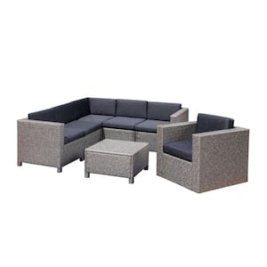 Puerta Grey 7-Piece Metal Patio Conversation Sectional Seating Set with Mixed Black Cushions