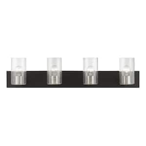 Ashford 35.5 in. 4-Light Black Vanity Light with Brushed Nickel Accents and Clear Seeded Glass