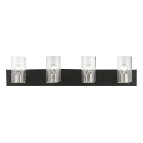 AVIANCE LIGHTING Ashford 35.5 in. 4-Light Black Vanity Light with Brushed Nickel Accents and Clear Seeded Glass