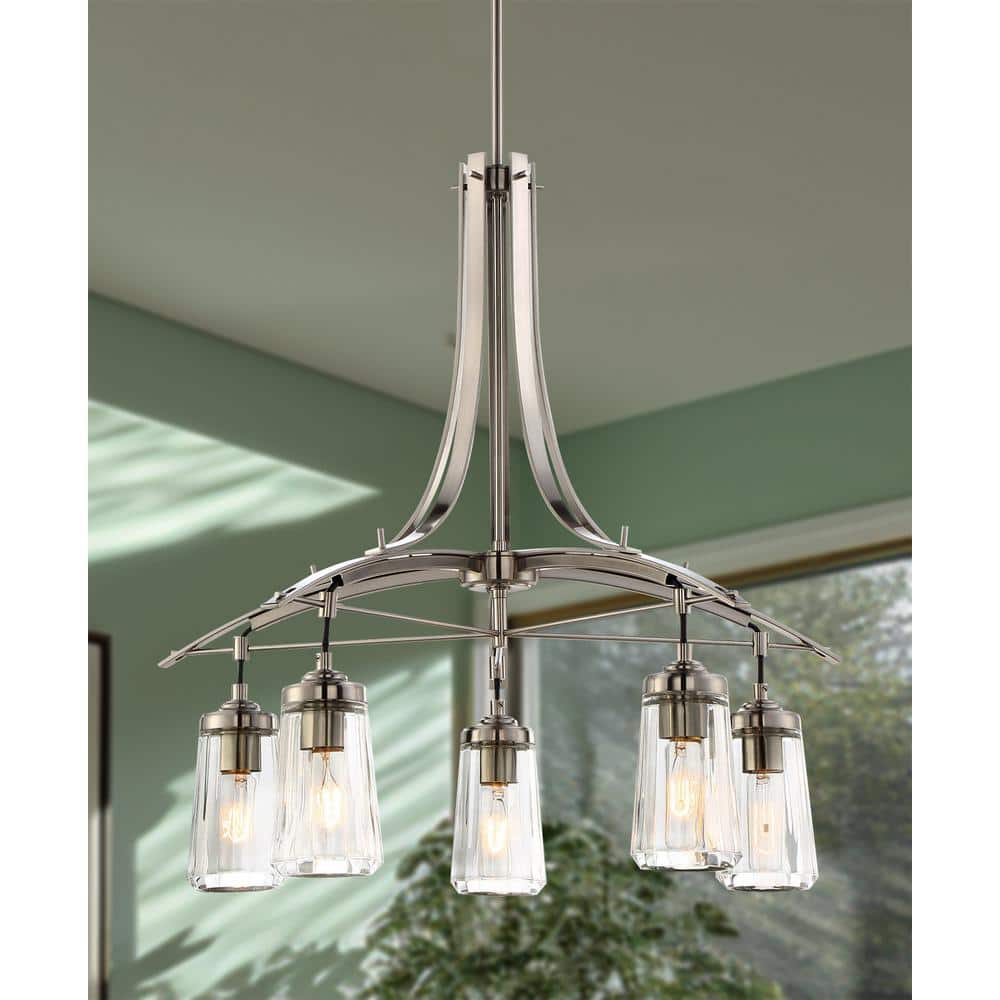 Brushed Nickel 5-Light Chandelier with Clear Glass Shades