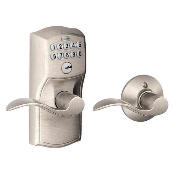 Schlage Camelot Satin Nickel Electronic Keypad Door Lock with Accent Handle and Auto Lock