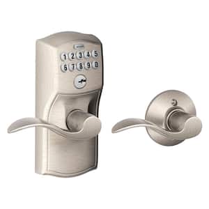 Camelot Satin Nickel Electronic Keypad Door Lock with Accent Door Lever