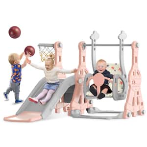 Aarav 5 ft. Pink 4-in-1 Toddler Slide and Swing Set Kid Slide Indoor Outdoor Slide Toddler Playset Toddler Playground