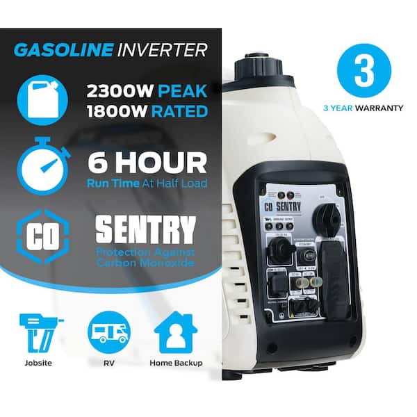2,300-Watt/1,800-Watt Recoil Start Super Quiet Gasoline Powered Portable Inverter Generator with Advanced CO Shutoff