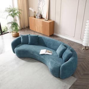 101.4 in. Comfy Half Moon Fleece Boucle Teddy Curved Sectional Modular 5 Seats Leisure Sofa Couch for Apartment, Blue